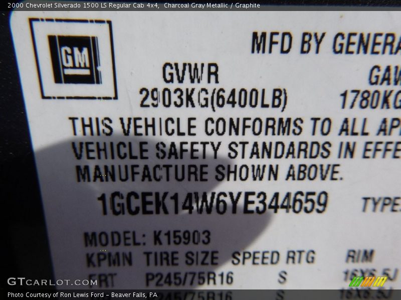 Charcoal Gray Metallic / Graphite 2000 Chevrolet Silverado 1500 LS Regular Cab 4x4