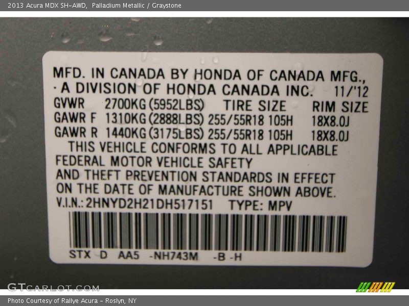 Palladium Metallic / Graystone 2013 Acura MDX SH-AWD