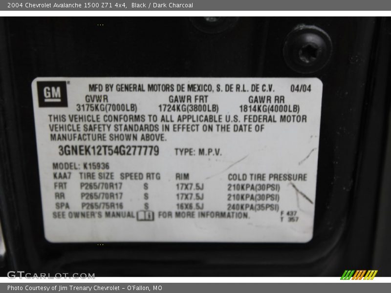 Black / Dark Charcoal 2004 Chevrolet Avalanche 1500 Z71 4x4