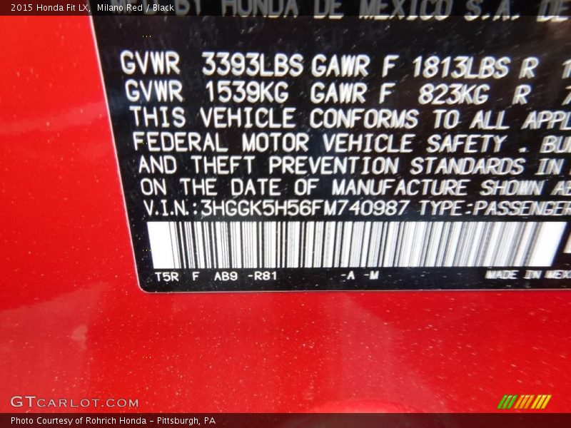 Milano Red / Black 2015 Honda Fit LX