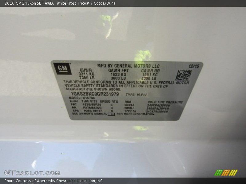 White Frost Tricoat / Cocoa/Dune 2016 GMC Yukon SLT 4WD