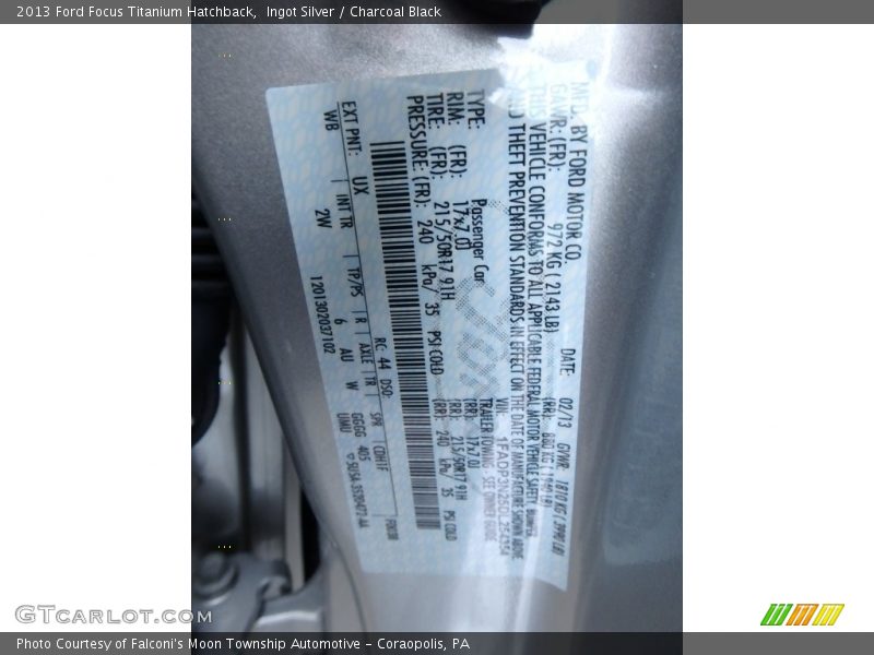 Ingot Silver / Charcoal Black 2013 Ford Focus Titanium Hatchback