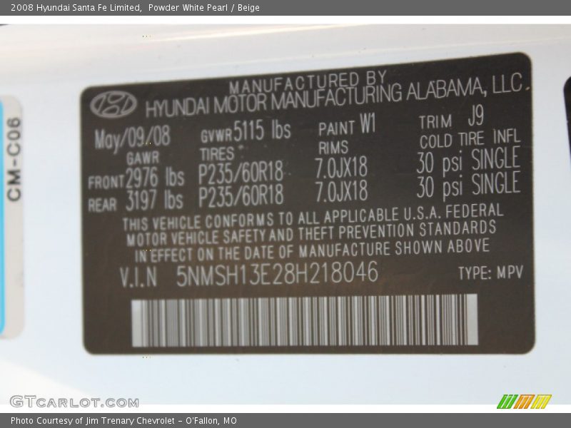 Powder White Pearl / Beige 2008 Hyundai Santa Fe Limited