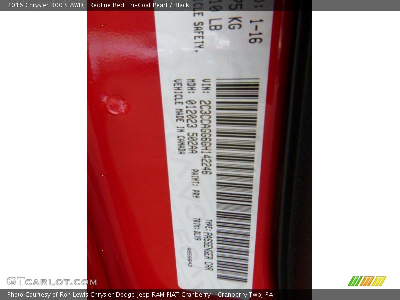 Redline Red Tri-Coat Pearl / Black 2016 Chrysler 300 S AWD
