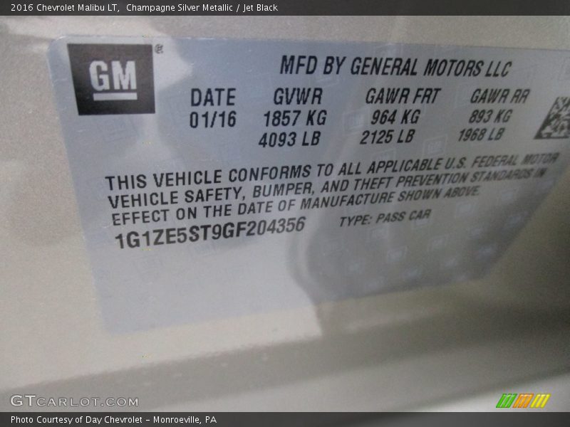 Champagne Silver Metallic / Jet Black 2016 Chevrolet Malibu LT