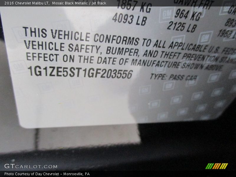 Mosaic Black Metallic / Jet Black 2016 Chevrolet Malibu LT