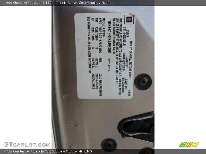 Sunset Gold Metallic / Neutral 1999 Chevrolet Suburban K1500 LT 4x4