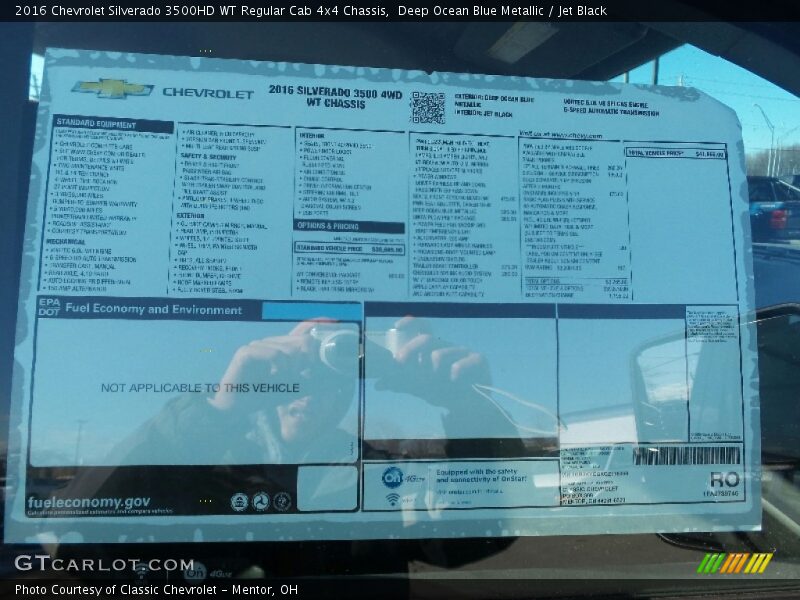  2016 Silverado 3500HD WT Regular Cab 4x4 Chassis Window Sticker