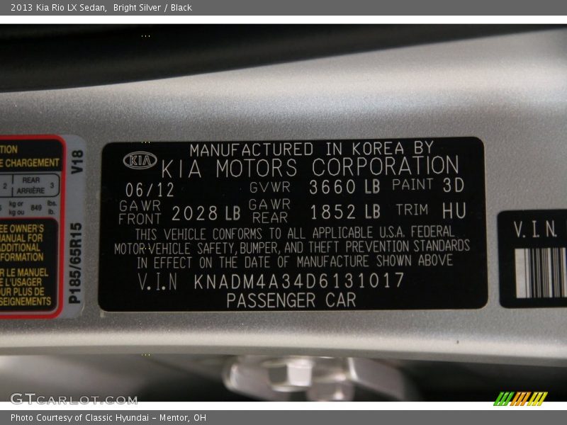 Bright Silver / Black 2013 Kia Rio LX Sedan
