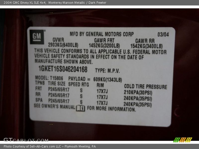 Monterey Maroon Metallic / Dark Pewter 2004 GMC Envoy XL SLE 4x4