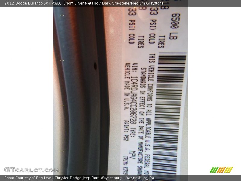 Bright Silver Metallic / Dark Graystone/Medium Graystone 2012 Dodge Durango SXT AWD
