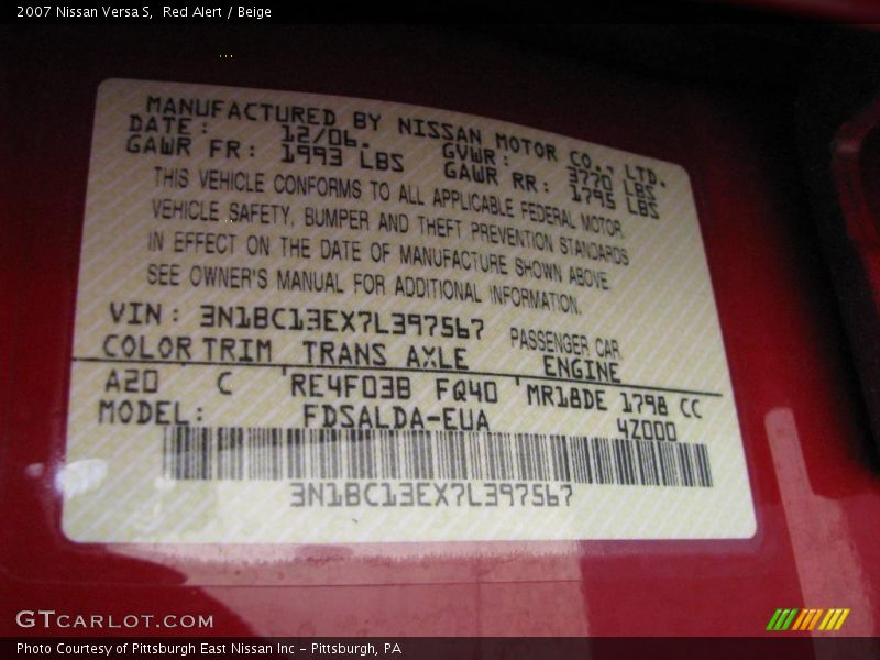 Red Alert / Beige 2007 Nissan Versa S