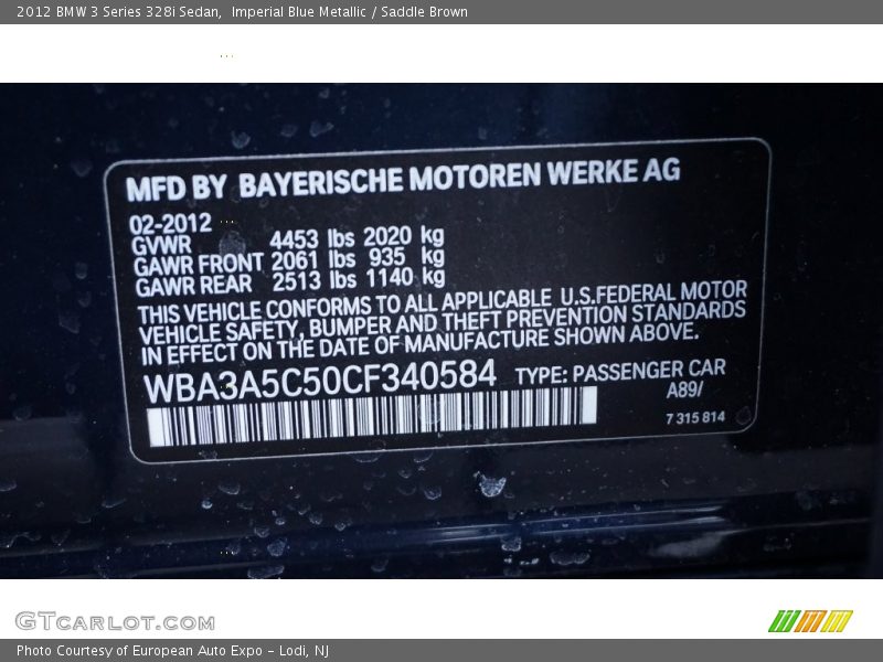 Imperial Blue Metallic / Saddle Brown 2012 BMW 3 Series 328i Sedan