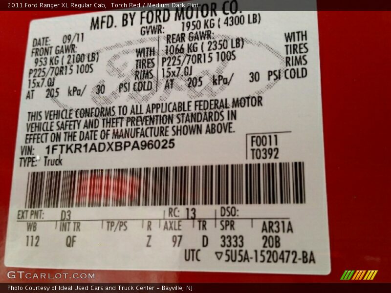 Torch Red / Medium Dark Flint 2011 Ford Ranger XL Regular Cab