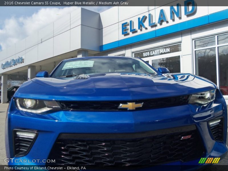 Hyper Blue Metallic / Medium Ash Gray 2016 Chevrolet Camaro SS Coupe