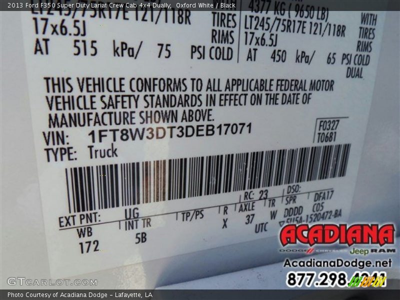 Oxford White / Black 2013 Ford F350 Super Duty Lariat Crew Cab 4x4 Dually