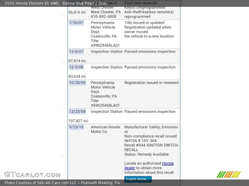 Eternal Blue Pearl / Gray 2003 Honda Element EX AWD