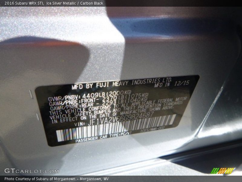 Ice Silver Metallic / Carbon Black 2016 Subaru WRX STI