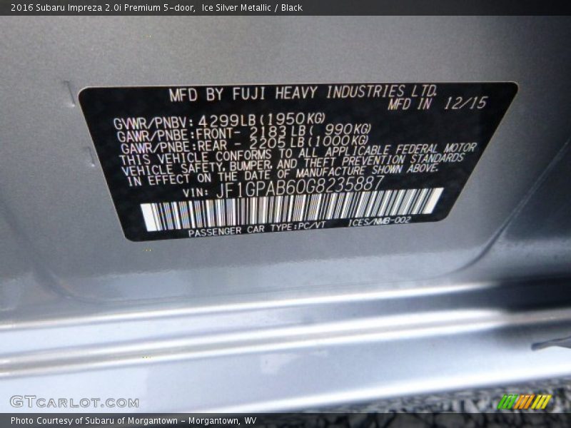Ice Silver Metallic / Black 2016 Subaru Impreza 2.0i Premium 5-door