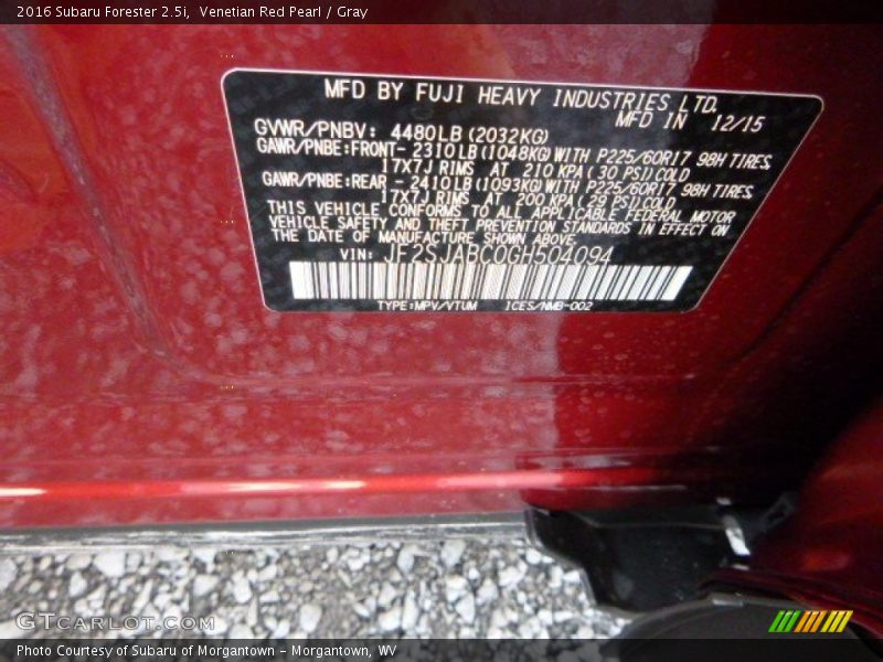 Venetian Red Pearl / Gray 2016 Subaru Forester 2.5i