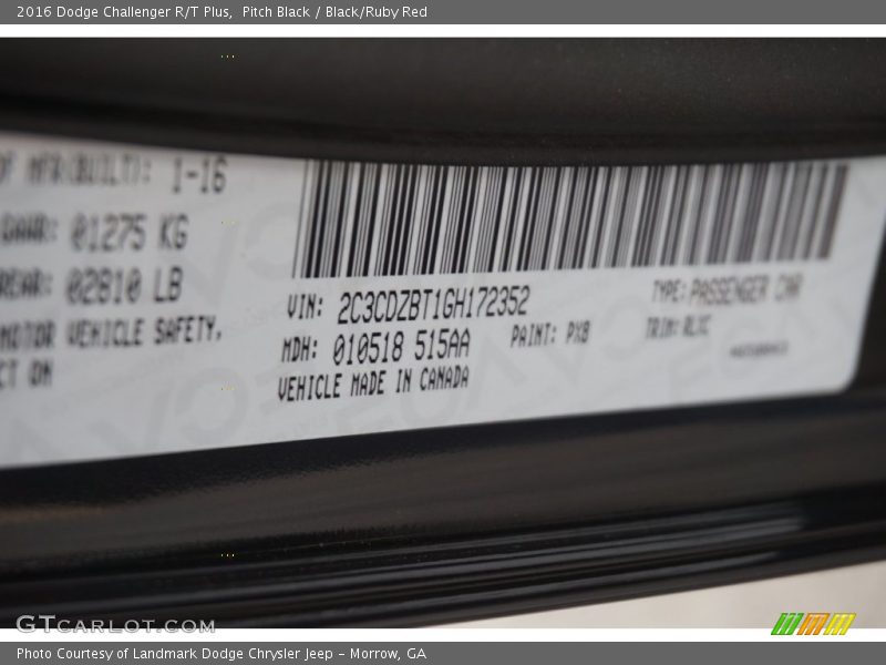Pitch Black / Black/Ruby Red 2016 Dodge Challenger R/T Plus