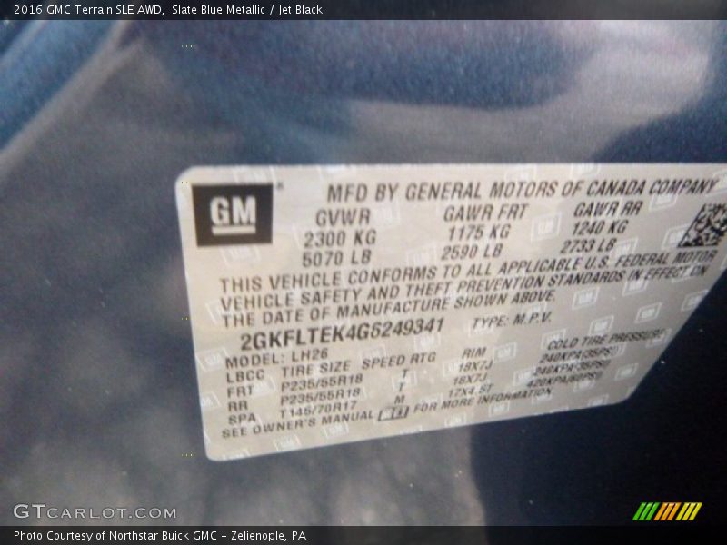 Slate Blue Metallic / Jet Black 2016 GMC Terrain SLE AWD