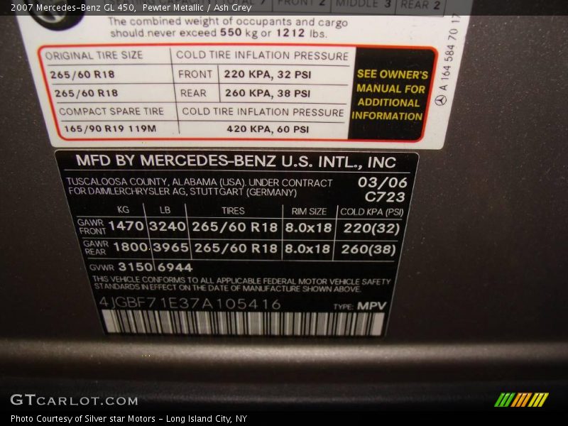 Pewter Metallic / Ash Grey 2007 Mercedes-Benz GL 450
