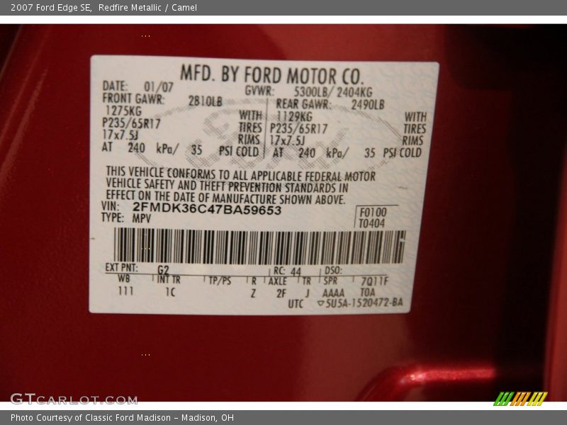 Redfire Metallic / Camel 2007 Ford Edge SE