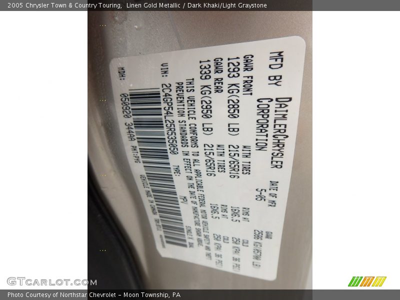 Linen Gold Metallic / Dark Khaki/Light Graystone 2005 Chrysler Town & Country Touring