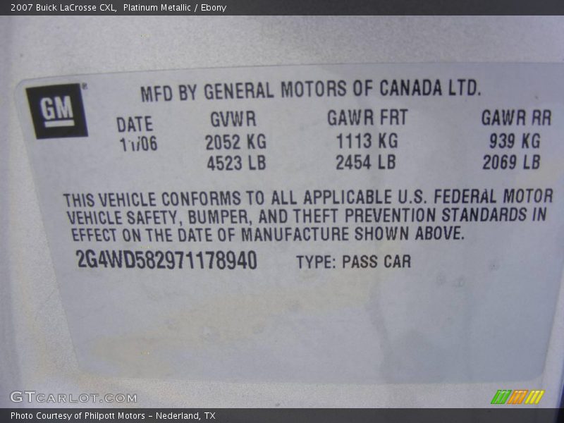 Platinum Metallic / Ebony 2007 Buick LaCrosse CXL