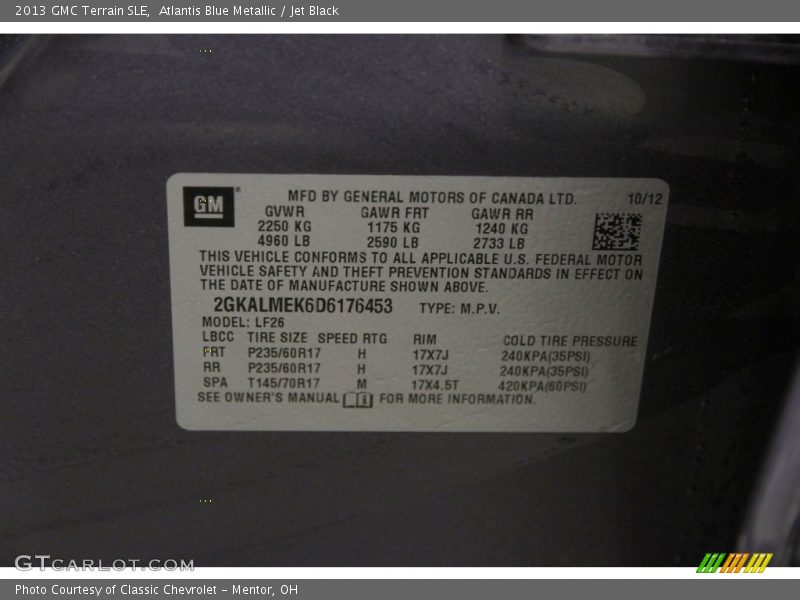 Atlantis Blue Metallic / Jet Black 2013 GMC Terrain SLE