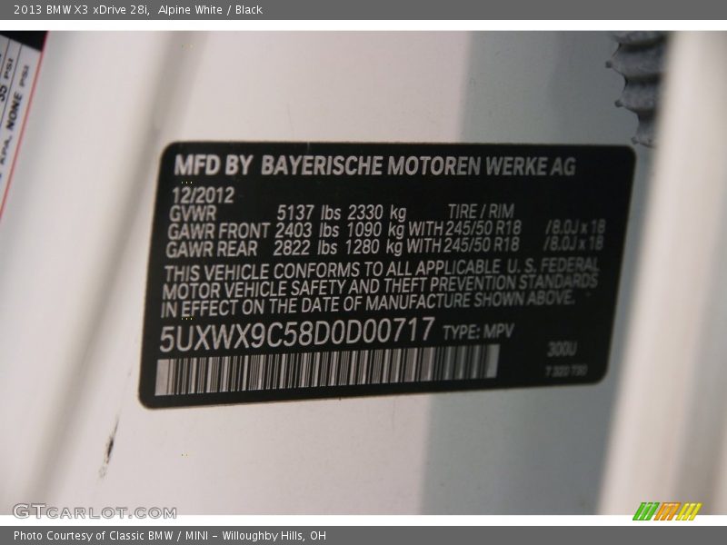 Alpine White / Black 2013 BMW X3 xDrive 28i