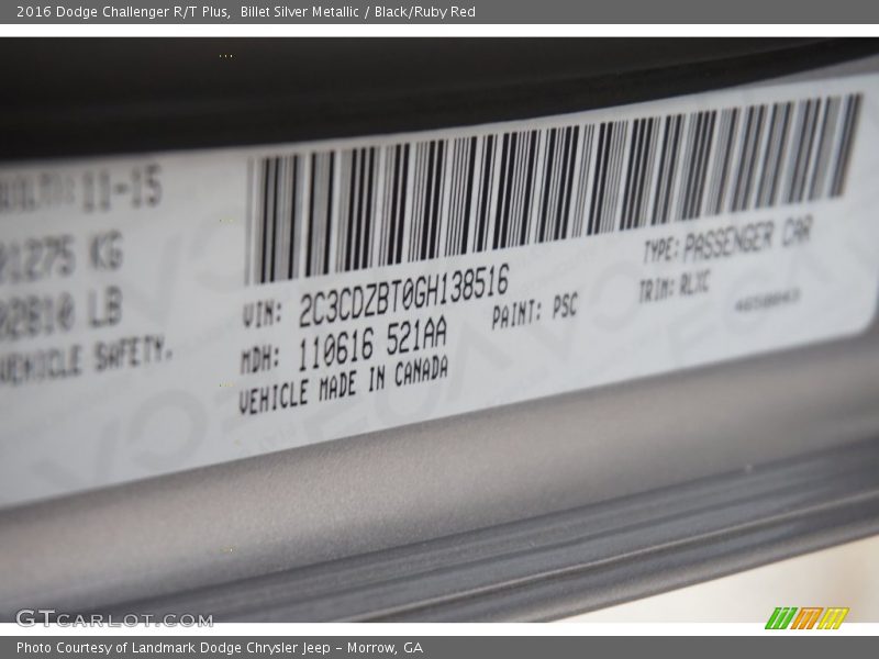 2016 Challenger R/T Plus Billet Silver Metallic Color Code PSC