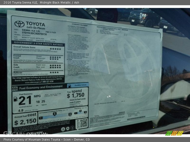 Midnight Black Metallic / Ash 2016 Toyota Sienna XLE