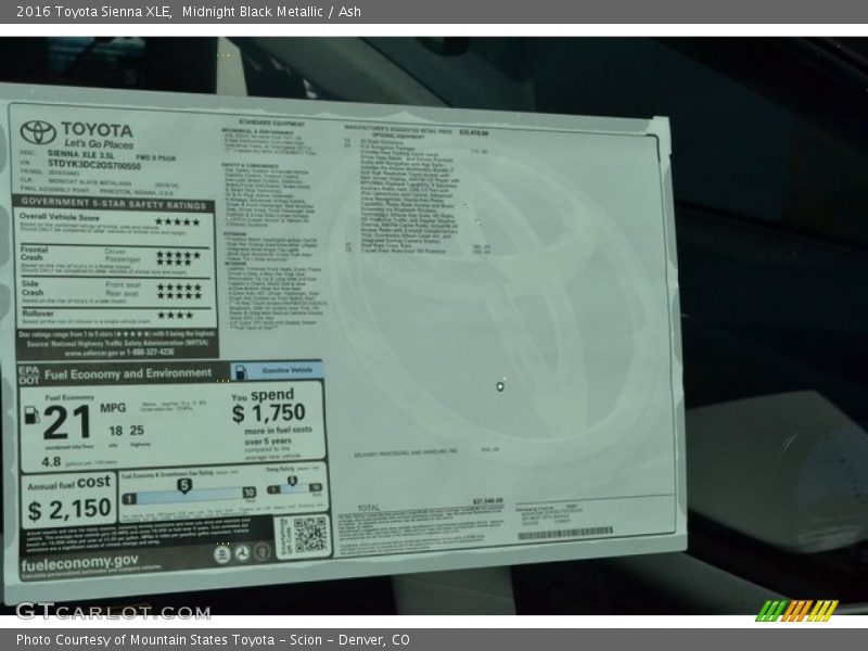 Midnight Black Metallic / Ash 2016 Toyota Sienna XLE