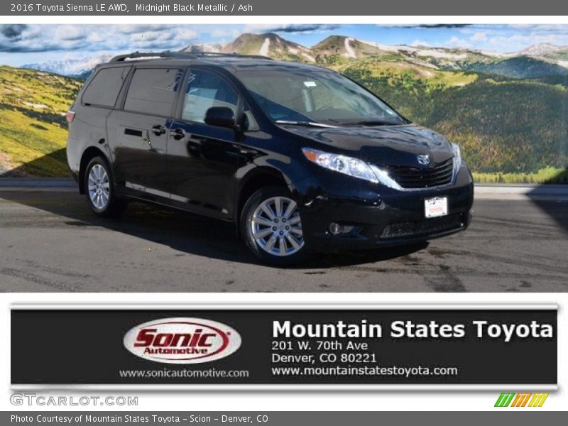 Midnight Black Metallic / Ash 2016 Toyota Sienna LE AWD