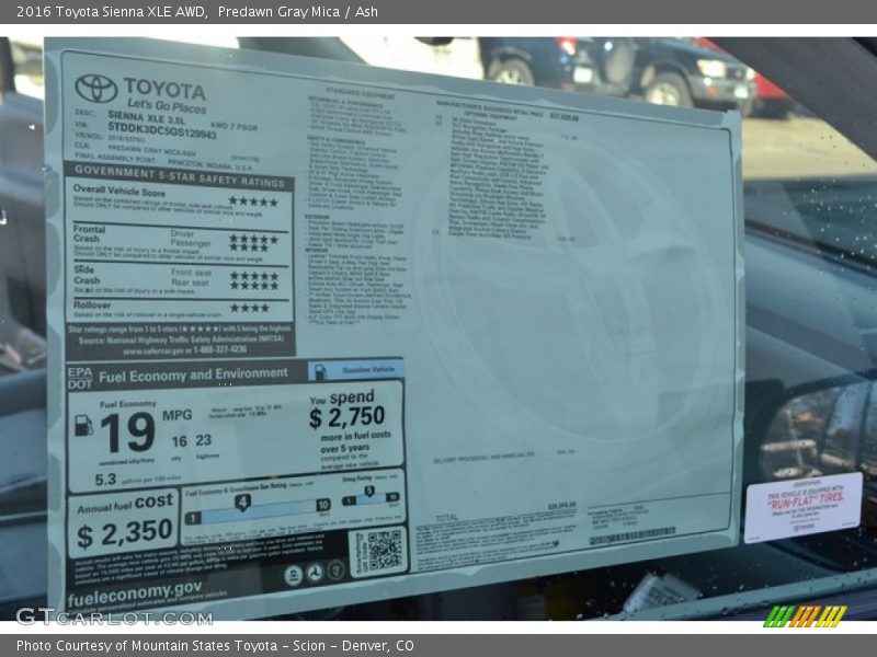 Predawn Gray Mica / Ash 2016 Toyota Sienna XLE AWD