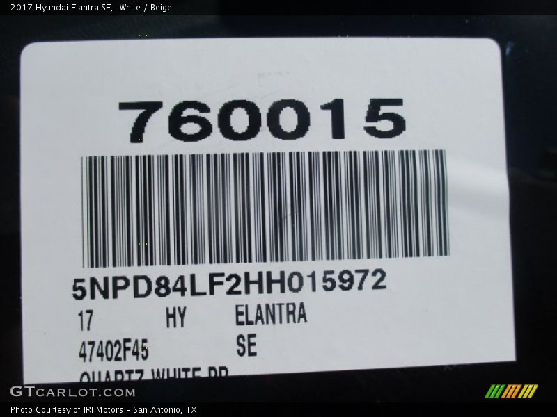 White / Beige 2017 Hyundai Elantra SE
