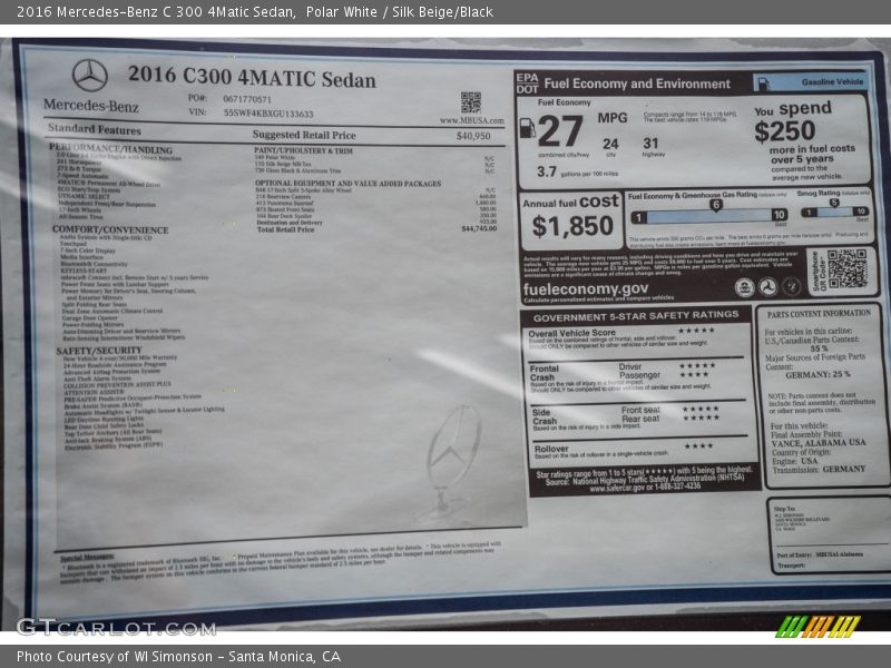 Polar White / Silk Beige/Black 2016 Mercedes-Benz C 300 4Matic Sedan