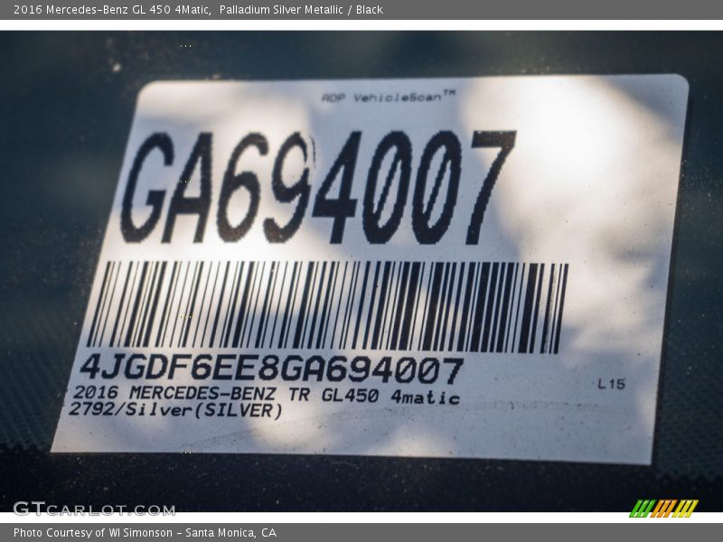 Palladium Silver Metallic / Black 2016 Mercedes-Benz GL 450 4Matic