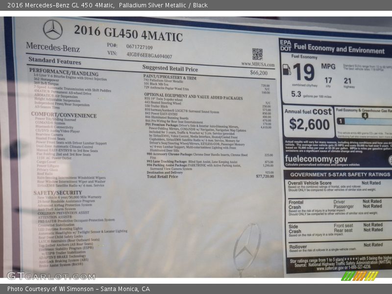 Palladium Silver Metallic / Black 2016 Mercedes-Benz GL 450 4Matic