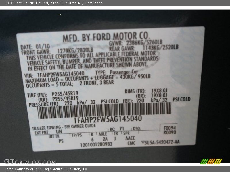 Steel Blue Metallic / Light Stone 2010 Ford Taurus Limited