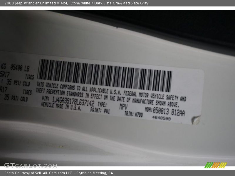Stone White / Dark Slate Gray/Med Slate Gray 2008 Jeep Wrangler Unlimited X 4x4
