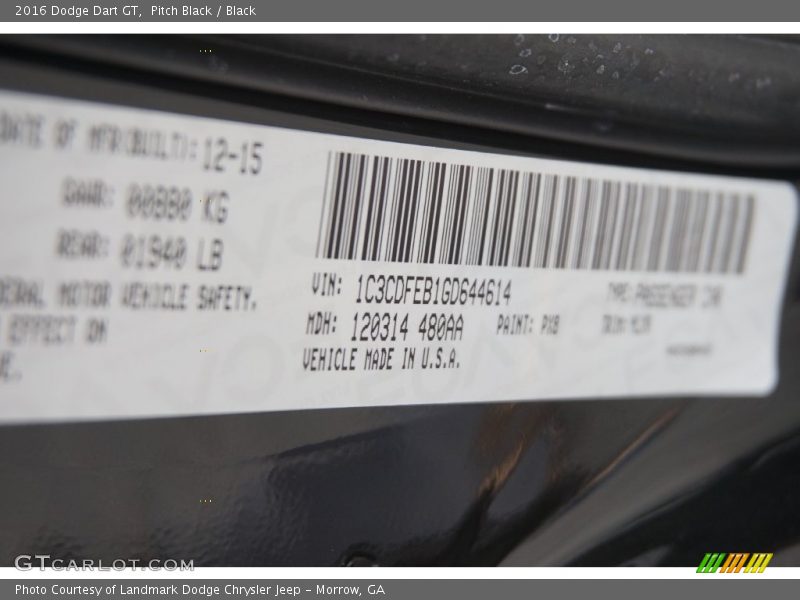 Pitch Black / Black 2016 Dodge Dart GT