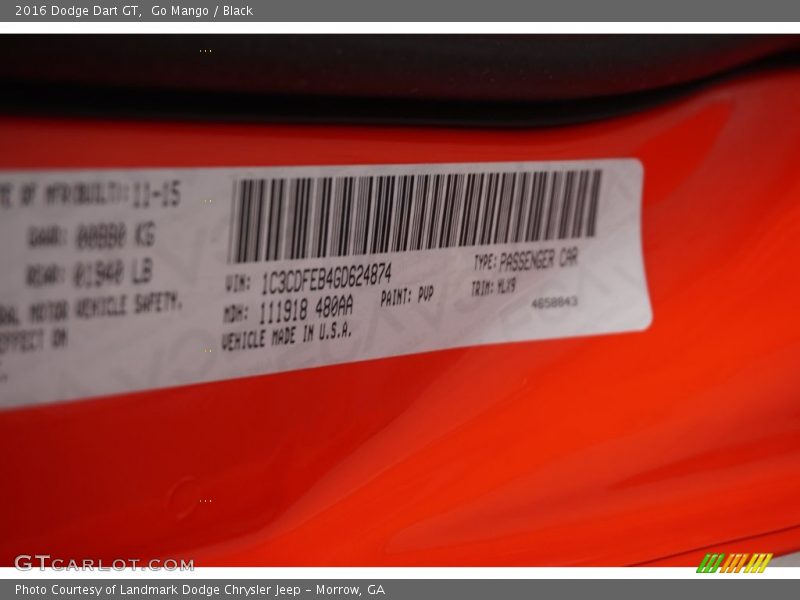 Go Mango / Black 2016 Dodge Dart GT