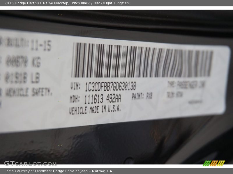 Pitch Black / Black/Light Tungsten 2016 Dodge Dart SXT Rallye Blacktop