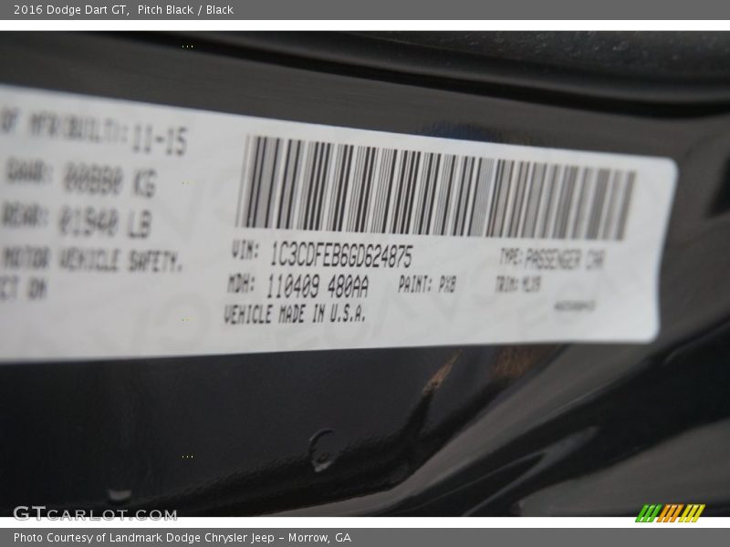 Pitch Black / Black 2016 Dodge Dart GT