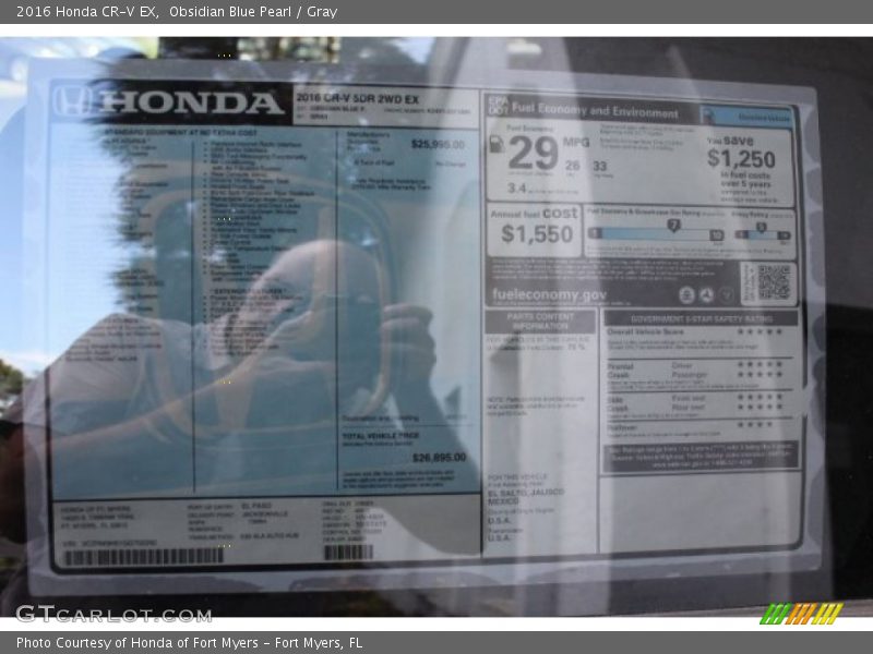 Obsidian Blue Pearl / Gray 2016 Honda CR-V EX
