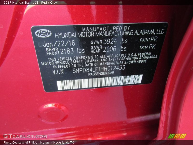 Red / Gray 2017 Hyundai Elantra SE