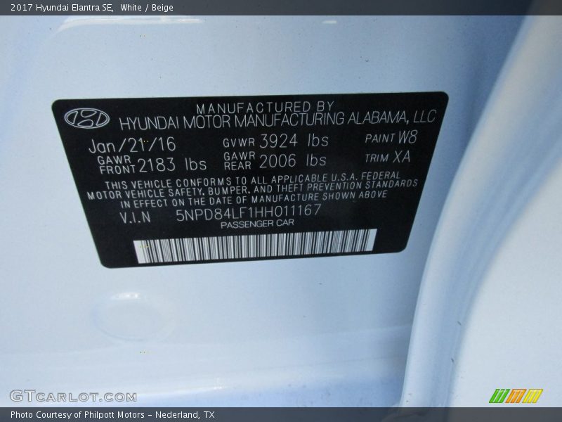 White / Beige 2017 Hyundai Elantra SE